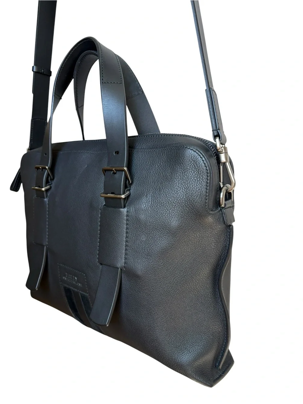 Bally Switzerland Black Leather Briefcase Messenger Bag Medium Detachable Strap